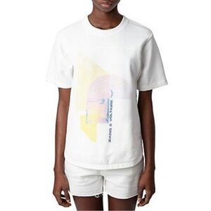 Zadig and Voltaire Bow Tshirt White short sleeve Terry Palmier print top XS NEW
